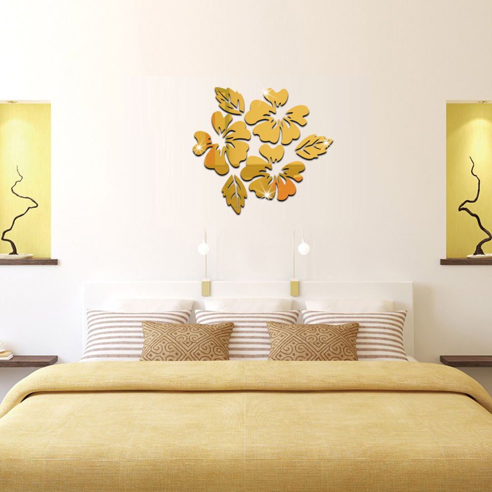 Adesivo de parede decorativo para casa, com fundo de TV 3D criativo e moderno, em formato de flor de hibisco, removível e fácil de fazer._voghion.com