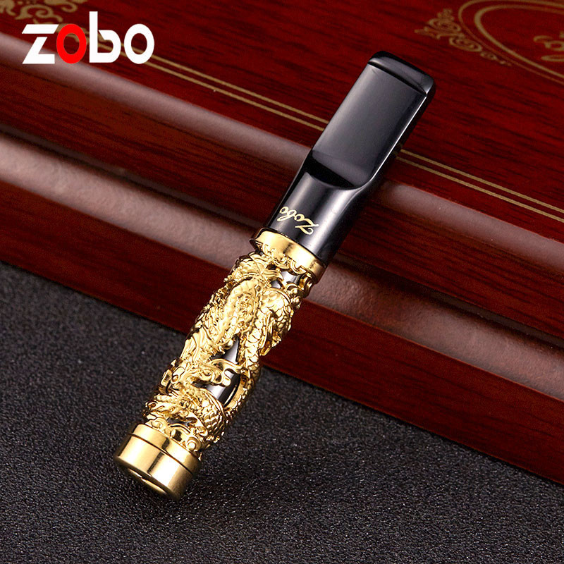 ZOBO正牌ZB262镂空神龙镀金烟嘴金属烟嘴拉杆烟嘴高档送礼佳品|ms