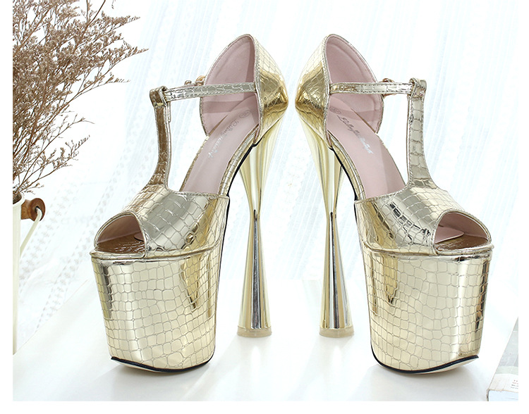 Sandal nữ hở mũi gót siêu cao 19 cm quai chữ T — Màu vàng chi tiết 16