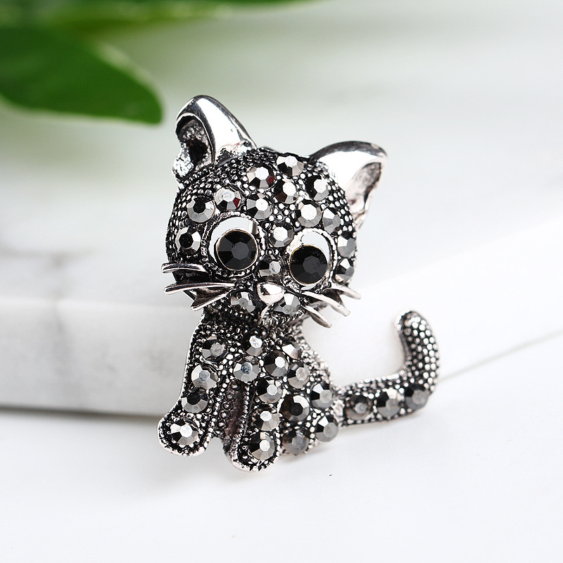 Rhinestones Inlay Material Brooches Classification Retro Pin Cat Alloy Plating Rhinestones Unisex Brooches