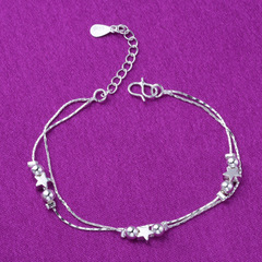 Multi-layer double-layer silver anklet Japanese and Korean fashion double bead clip star summer girls silver jewelry bracelet factory wholesale