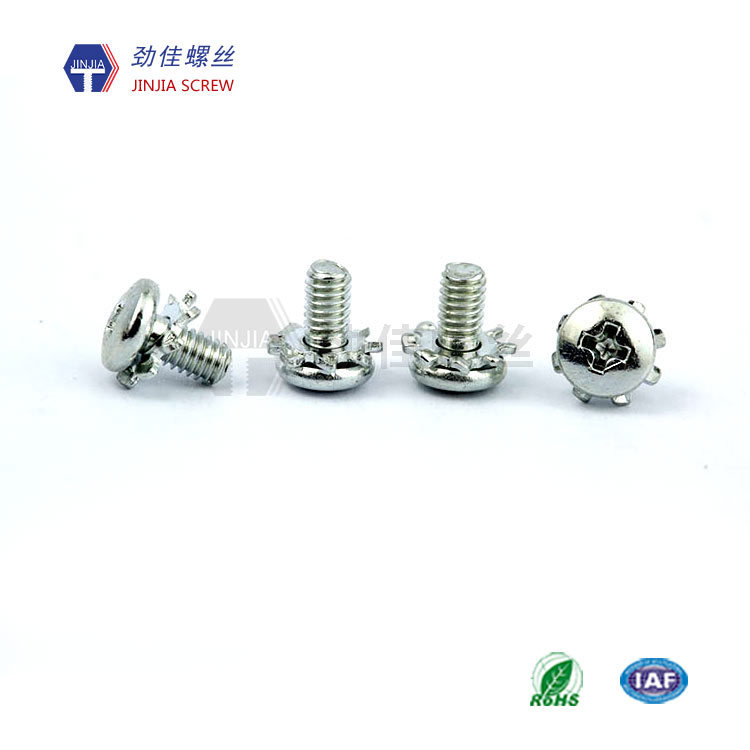 厂家供应GB9074.2球面圆柱头十字带花齿二组合防松动环保白锌螺丝