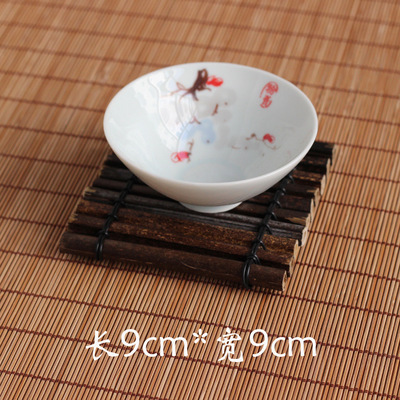 手工竹制茶垫茶托实木杯托 玉米亚麻藤编茶垫 功夫茶道席隔热杯垫