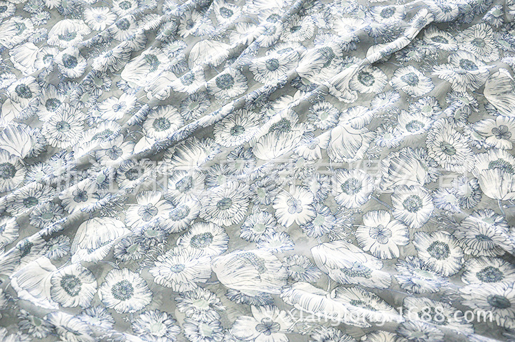 【翔龙印花 XL819】植物淡雅菊花印花飘逸印花女装雪纺面料
