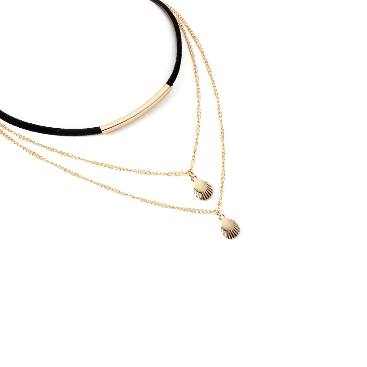 12g Weight Necklace Classification Wedding, Travel Occasion Printing Pattern Women'S Gender Gold, Silver Color Korean Velvet Multi-layer Chain Choker Metal Shell Lace Alloy Necklace Jewelry 2