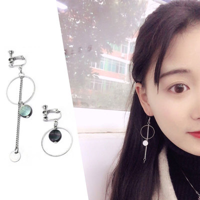 韩版几何天然海贝壳耳环手作复古气质极简不对称无耳洞耳夹代发