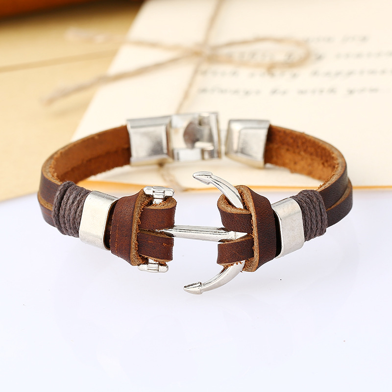 Explosion style retro handmade woven anchor leather bracelet new jewelry wholesale