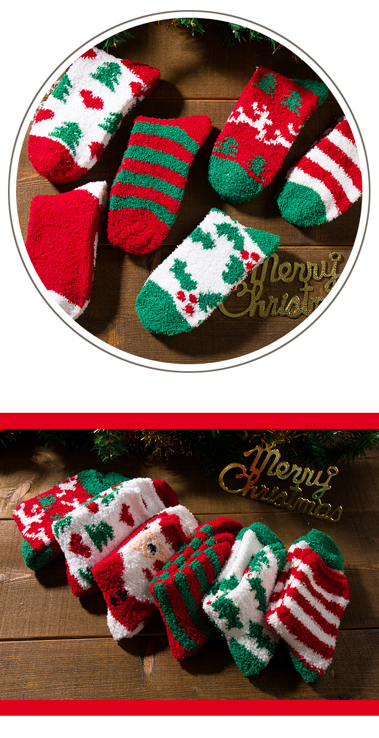 Unisex Cute Christmas Tree Santa Claus Elk Coral Fleece Jacquard Crew Socks display picture 1