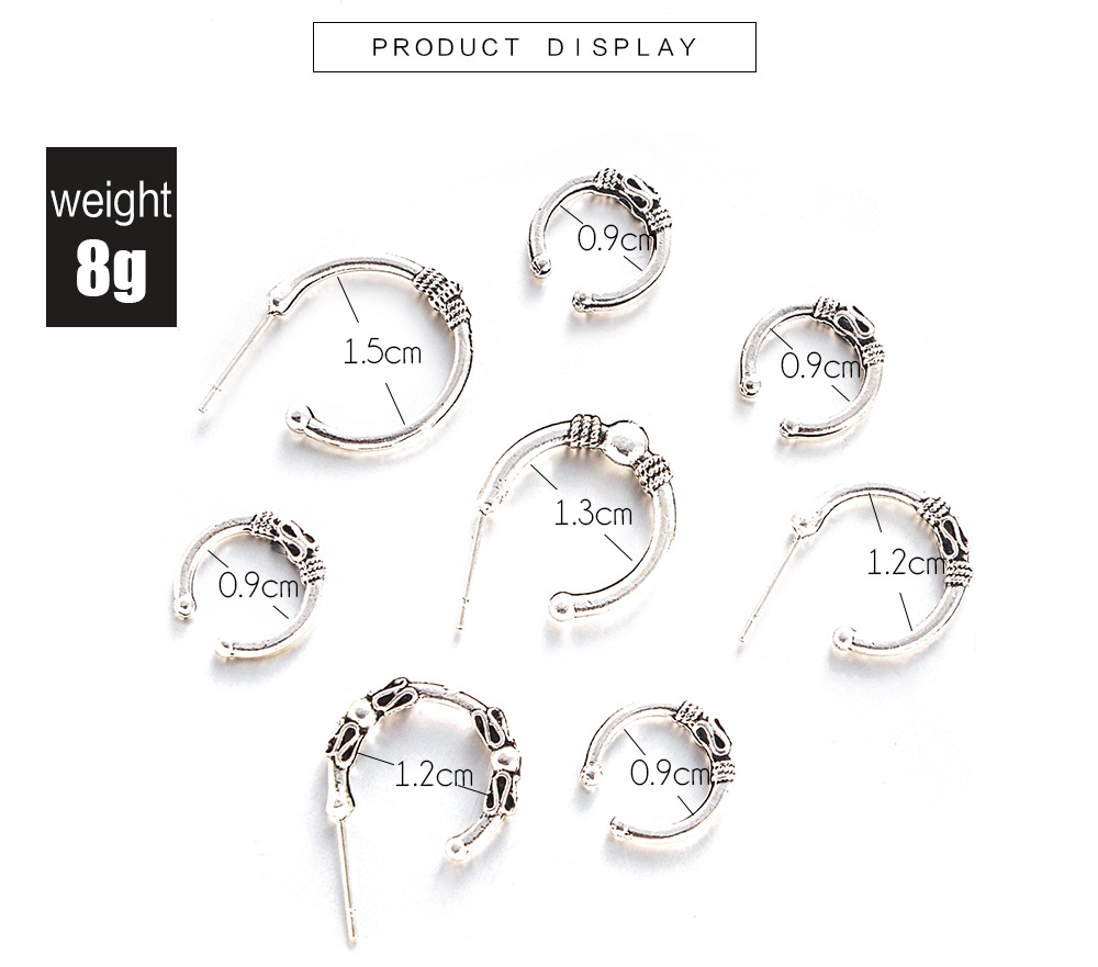 Bohemian C-shaped Earrings 8-piece Set display picture 2