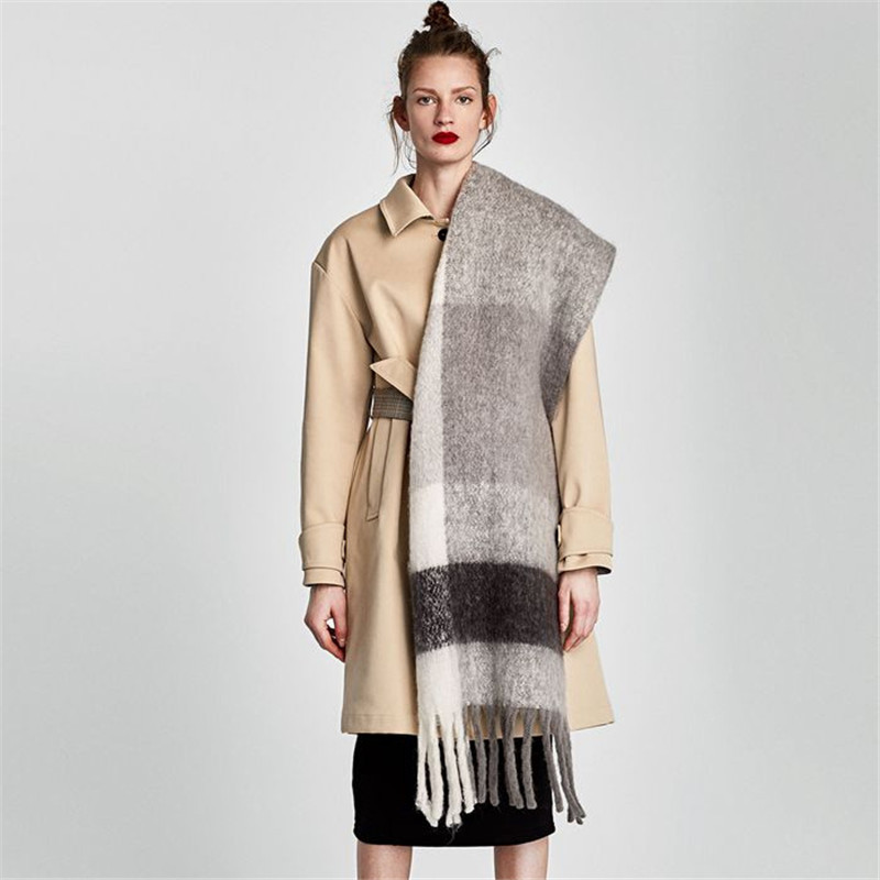 New Autumn And Winter Scarf Thick Plaid Long Fringed Double-sided Cashmere Warm Shawl Scarf display picture 3