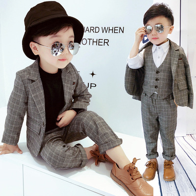 2018 Autumn and winter New products men and women children man 's suit suit lattice suit Vest Two piece set Three England college