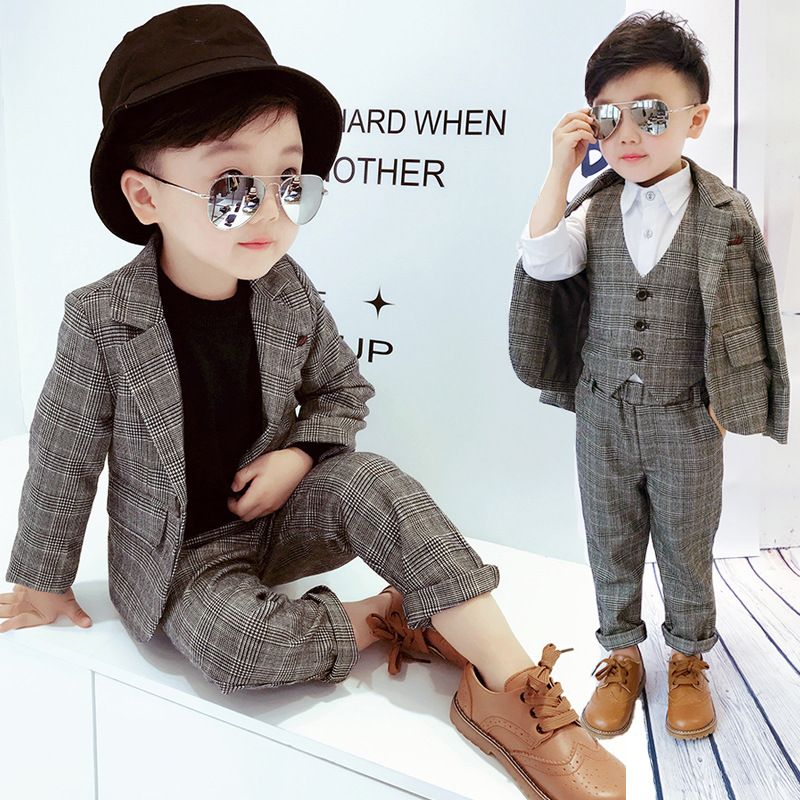 2018 Autumn and winter New products men and women children man 's suit suit lattice suit Vest Two piece set Three England college