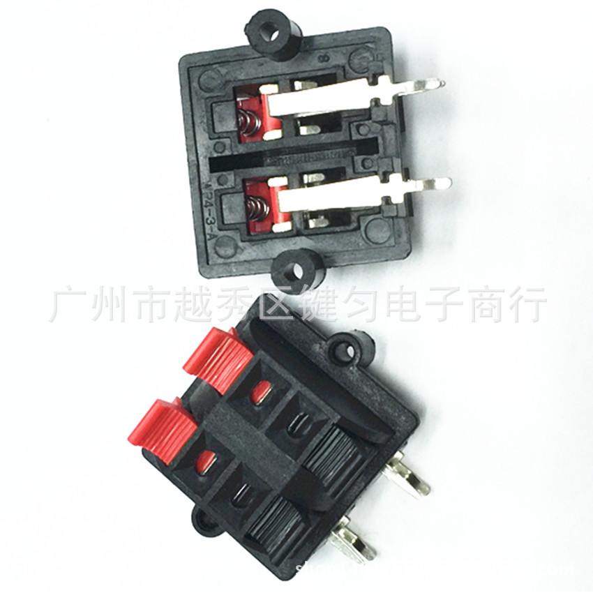 供应WP4外接线夹 4位弹簧接线座 带固定孔压线座 红黑音箱喇叭座