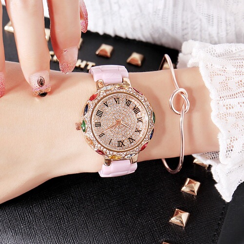 Trendy brand Masali new style ceramic watch strap for women, fashionable, durable, light and luxurious, colorful full of diamonds, personalized watch