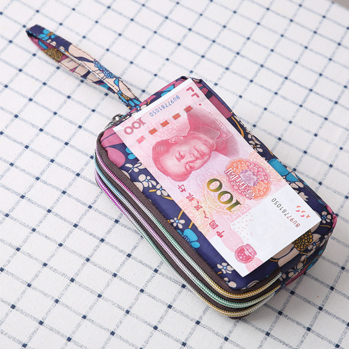 Women's Clutch Canvas Art Three-Layer Long Wallet Women's Handbag Large Capacity Key Coin Purse Casual Mobile Phone Bag