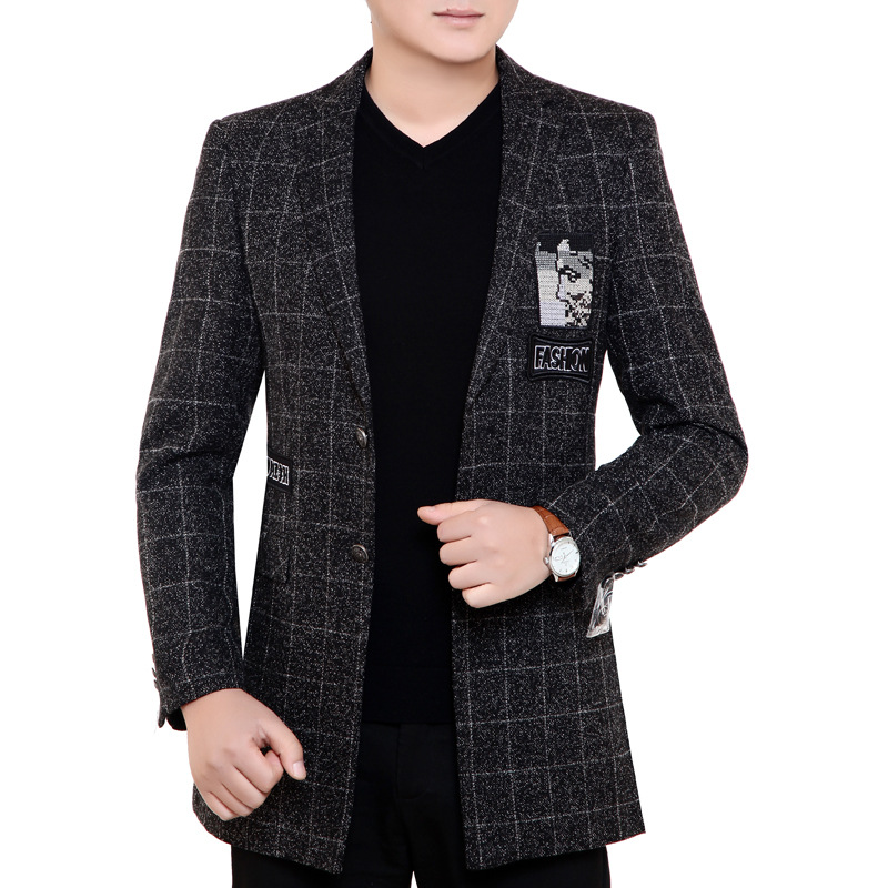 青中年男士西装外套流行春秋爸爸装西服外套男士修身韩版一件代发|ru