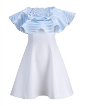 2021夏季新款女装白色荷叶边一字领连衣裙露肩a字裙显瘦裙子