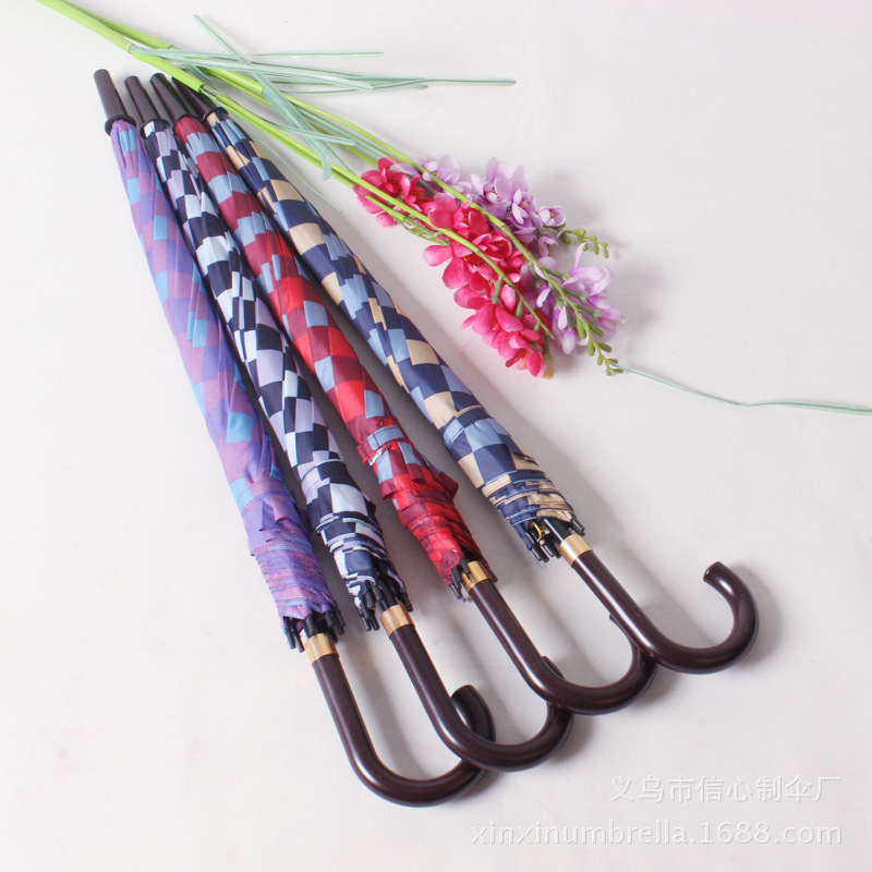 Classic Plaid Straight Umbrella Adult Sunny Umbrella Square Plaid Supermarket Store Stall Umbrella Foreign Trade Original Wholesale