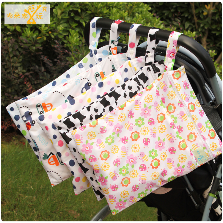 宝宝双层拉链款尿片袋内衣收纳袋隔尿袋婴儿推车尿布防水挂包|ms