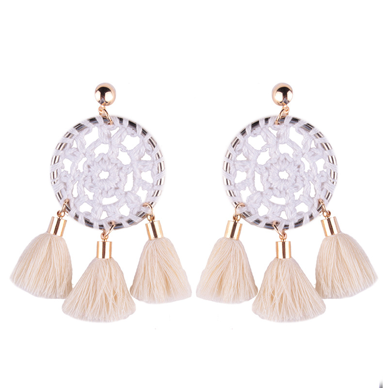 Alloy Circle Wool Hollow Short Tassel Earrings display picture 5