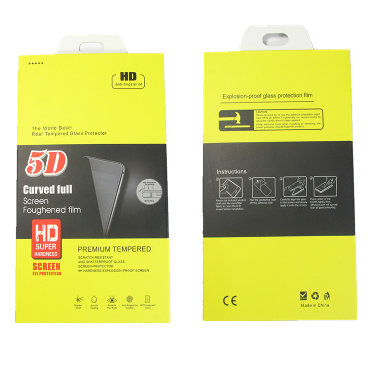 手机钢化膜包装5D曲面膜纸盒通用型钢化膜包装盒子 挂钩手机膜包