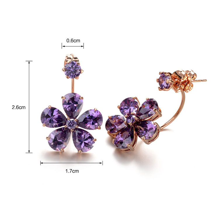 Korean Fashion High-grade Purple Aaa Zircon Flower Earrings display picture 5