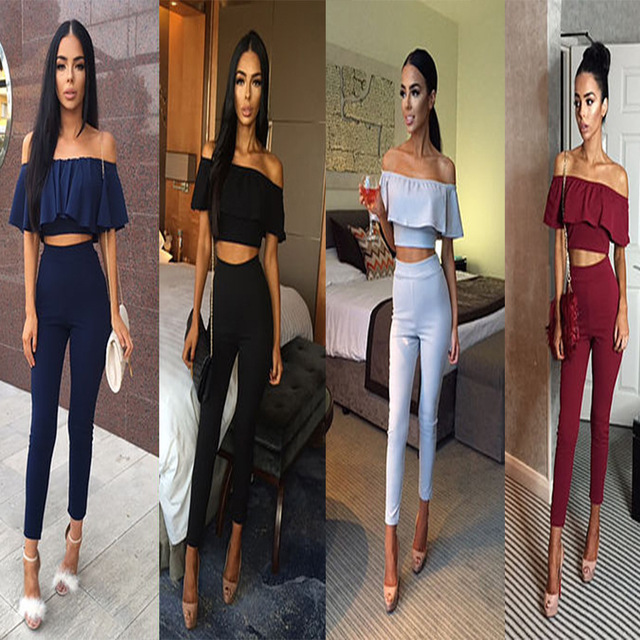 Women’s sexy one line fashion leisure two piece suit