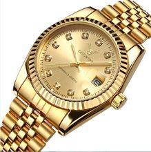 真空電鍍歐美經典精鋼表帶防水商務非機械土豪金貝殼鑲鑽表面手表