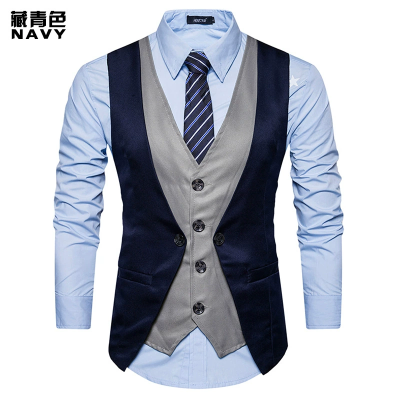European code new men's personality splicing fake two single -breasted casual vest M25