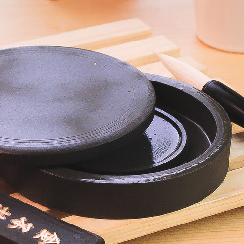 Student inkstone 4-inch ribbed inkstone with cover, round, Mohai Mochi calligraphy training class wholesale