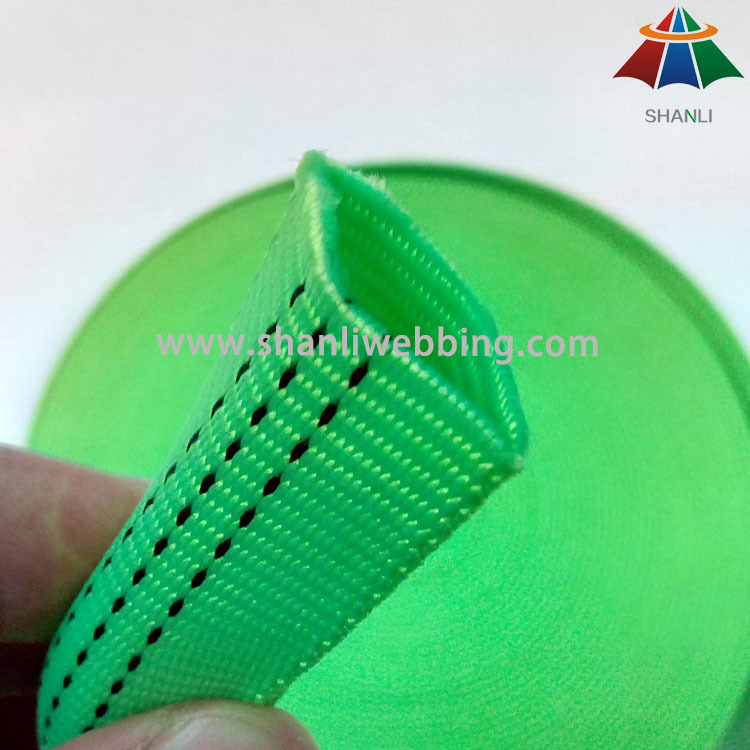 25mm黄绿色间三线尼龙空心织带