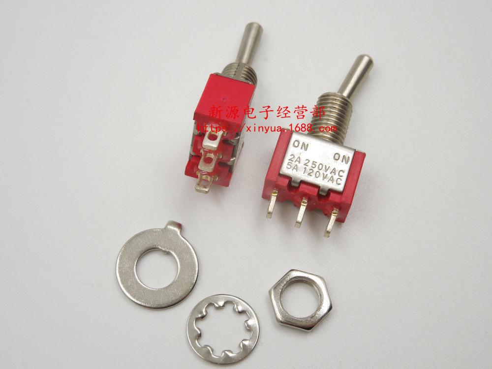 6MM 钮子开关 MTS-102 摇头开关 拨动开关 3脚2档 2A/250V 红色