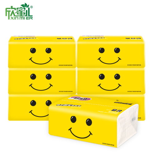 Xinmier Smile Log Tissue Baby Tissue Four-layer 300 Facial Tissue Napkins Whole Box Wholesale