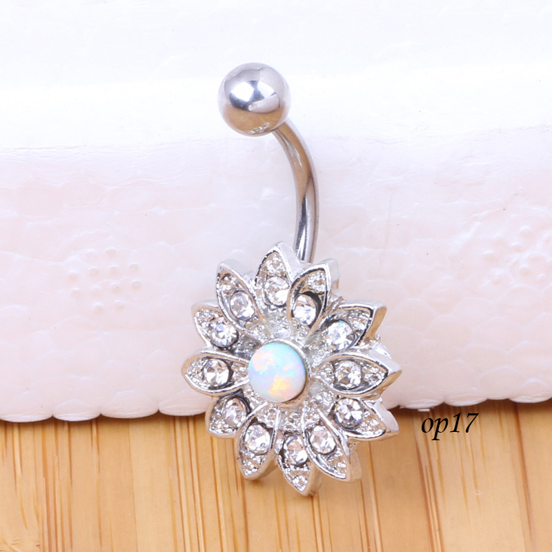 European American Hot New Boutique Golden Navel Binding Petals Opal Stone Belly Ring detail image 7