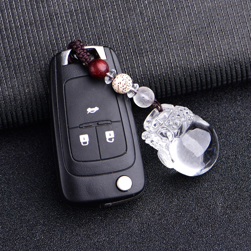 批发 天然白水晶球雕刻貔貅钥匙扣男女汽车钥匙挂件饰品