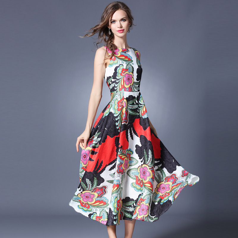 欧洲站2017夏新款欧美走秀款优雅气质提花连