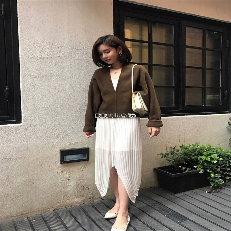 Двусторонняя куртка ручной работы с V-образным вырезом Пуловер свободная короткая куртка женская осень-зима