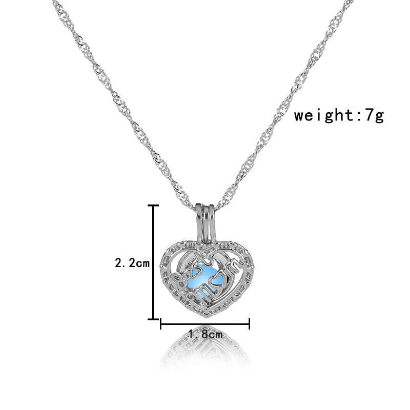 Hot selling  luminous hollow MOM letter peach heart pendant DIY necklace