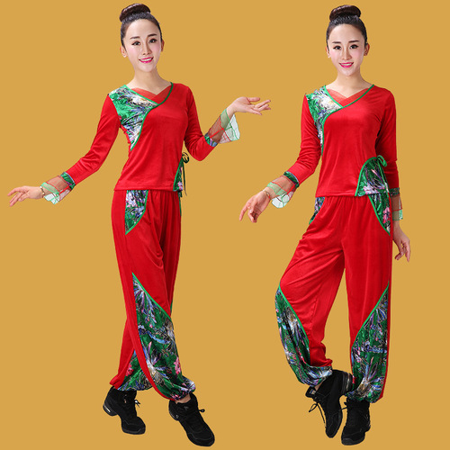 2017 Autumn/Winter New Square Dance Costume Long-Sleeve Yangge Suite Fan Dance Drum Suit Trumpet Sleeve Lantern Pants