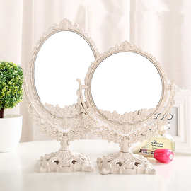新款台式化妆镜 欧式复古花纹梳妆镜 简约时尚双面镜桌面便携镜子