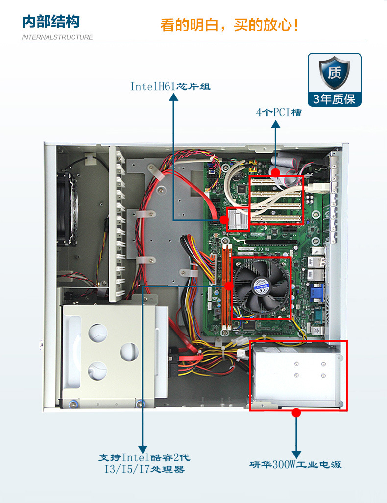 研华工控机IPC-610L/A21研华主板 H61芯片组 工业服务器电脑