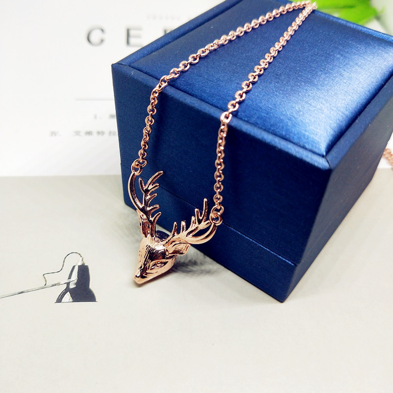 Korea Christmas Deer Necklace Antler Elk Pendant Long Sweater Chain Fashion Jewelry Wholesalepicture5