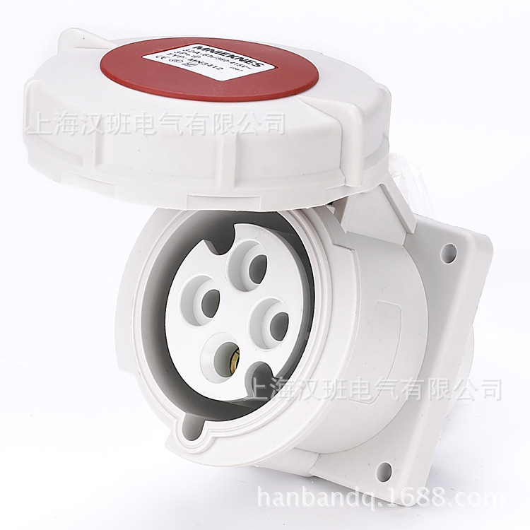冷藏集装箱专用插座32A 4芯 IP67固定式暗装直座三相380v冷柜插座