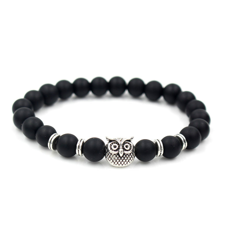 Fashion Owl Bead Stretch Bracelet Natural Lava Volcanic Agate Bead Energy Bracelet display picture 8