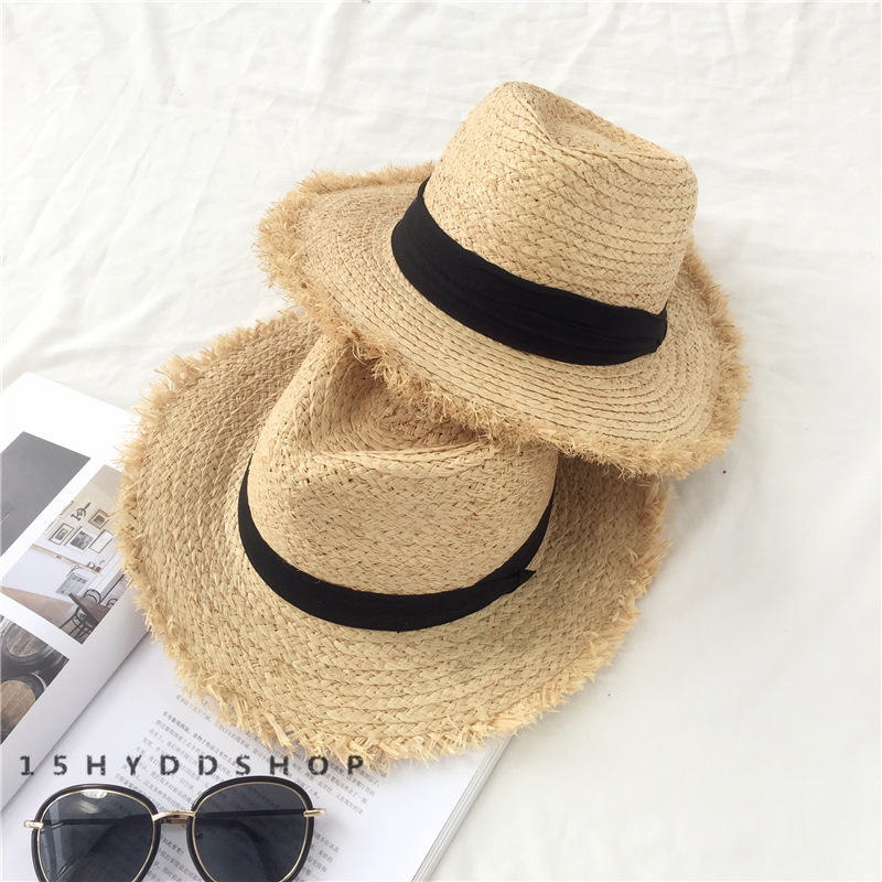 Fashion Big Brim Top Hat Rough Raffia Straw Hat display picture 2