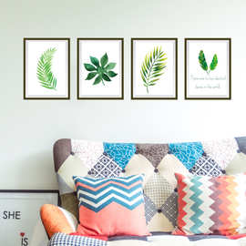 （裸装）创意手绘植物墙贴画简约仿真绿叶相框贴纸客厅沙发背景墙