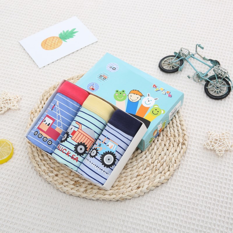 新款平角内裤 男童中小大童盒装韩国汽车平脚学生裤一件代发