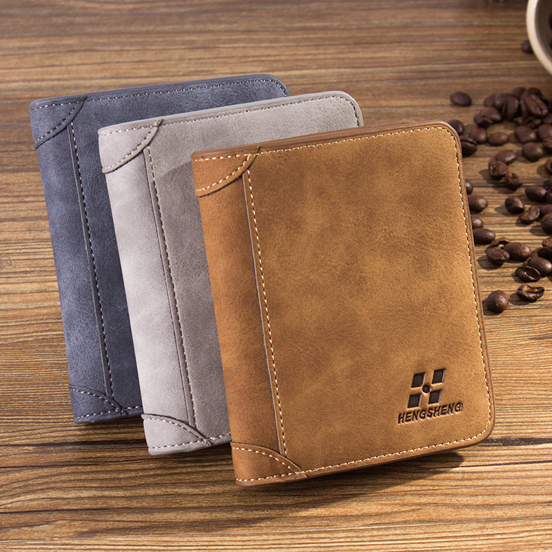 New Men's Wallet Short Nubuck Leather Wallet Retro Tri-fold Vertical Wallet Youth Korean Version Multi-card Slot Generation
