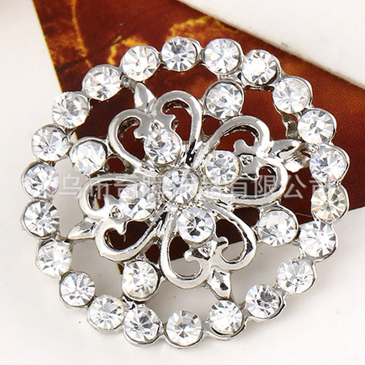 厂家直供镂空锌合金钻扣钮扣圆形电镀水钻纽扣鞋花鞋扣金属扣