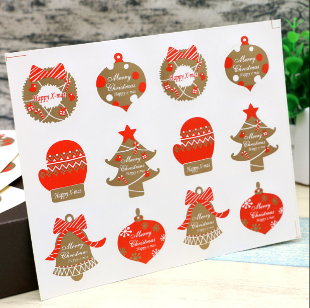 批发韩国圣诞喜庆经典6款不干胶贴纸烘焙封口圣诞贴 1张12枚
